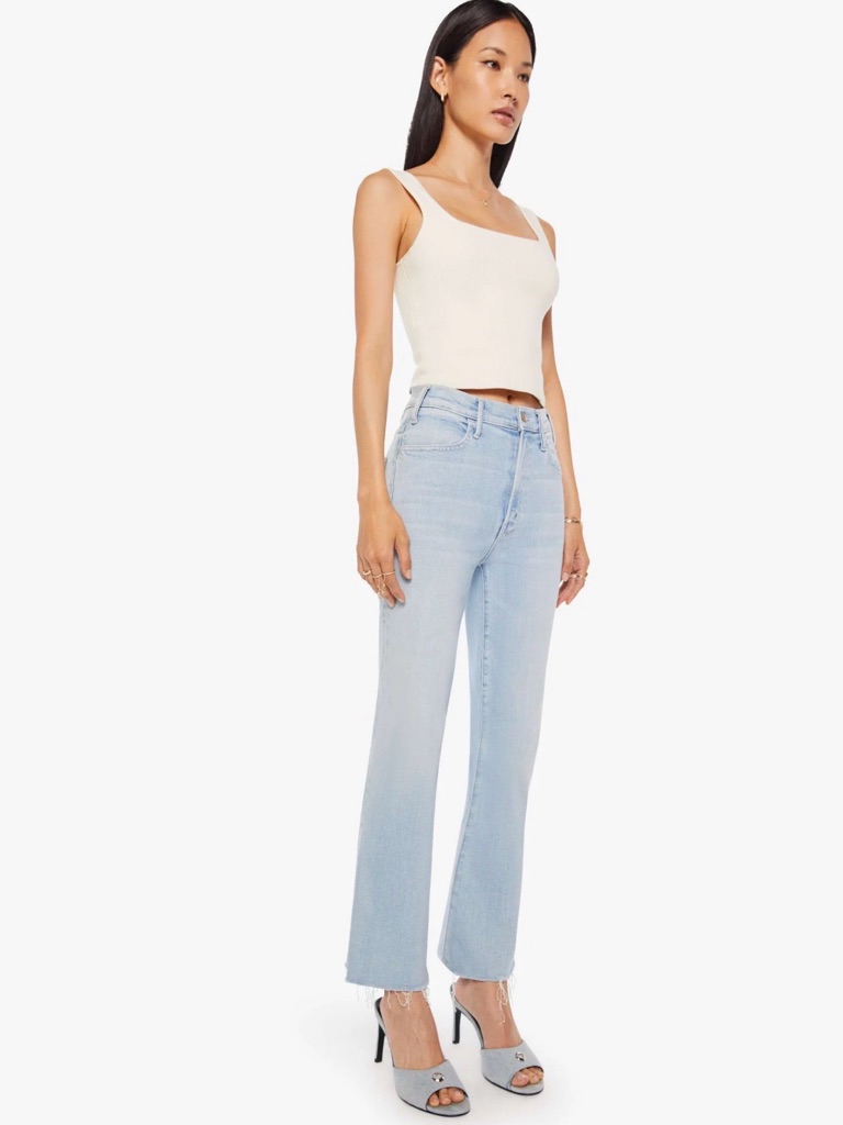 Mother Light Wash High-Rise Flare Jeans - Light Blue